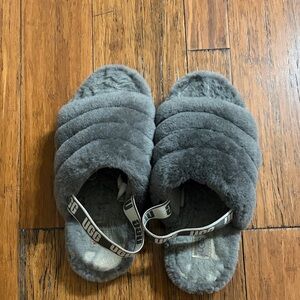 UGG Charcoal Fluffy Slide Slippers